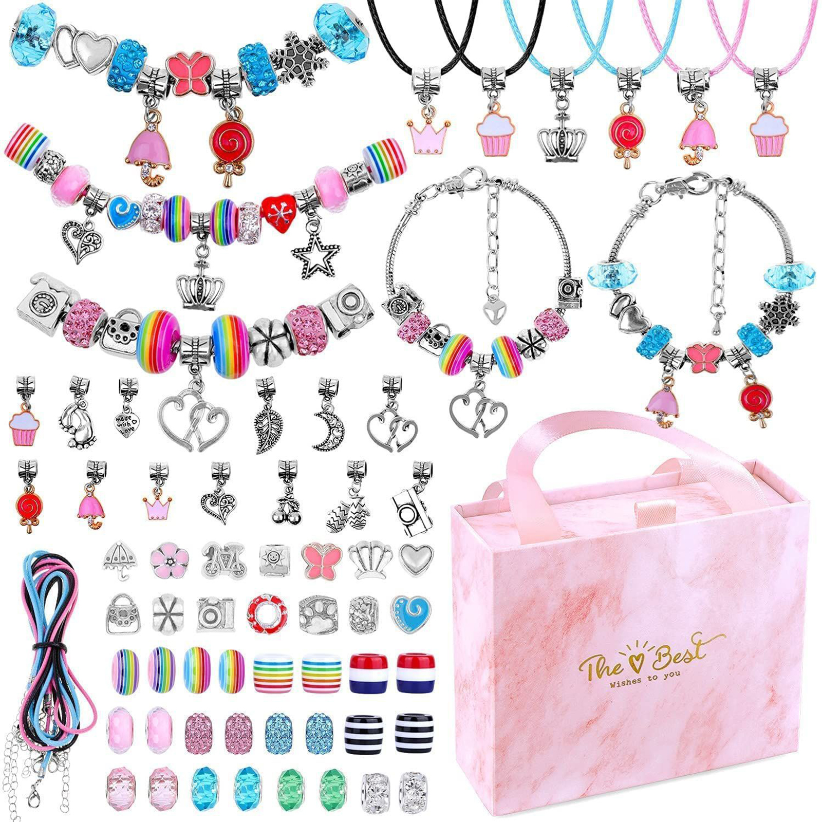 DIY Charm Bracelet Making Kit Including Jewelry Beads, Snake Chains Gifts Christmas Stocking Stuffer Toys For Girls 3-6 years
